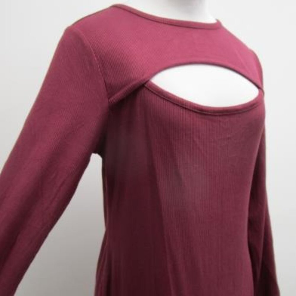 Womens NWT Edited Burgundy Ribbed Cut Out Long Sleeve Maxi Dress Size 1X